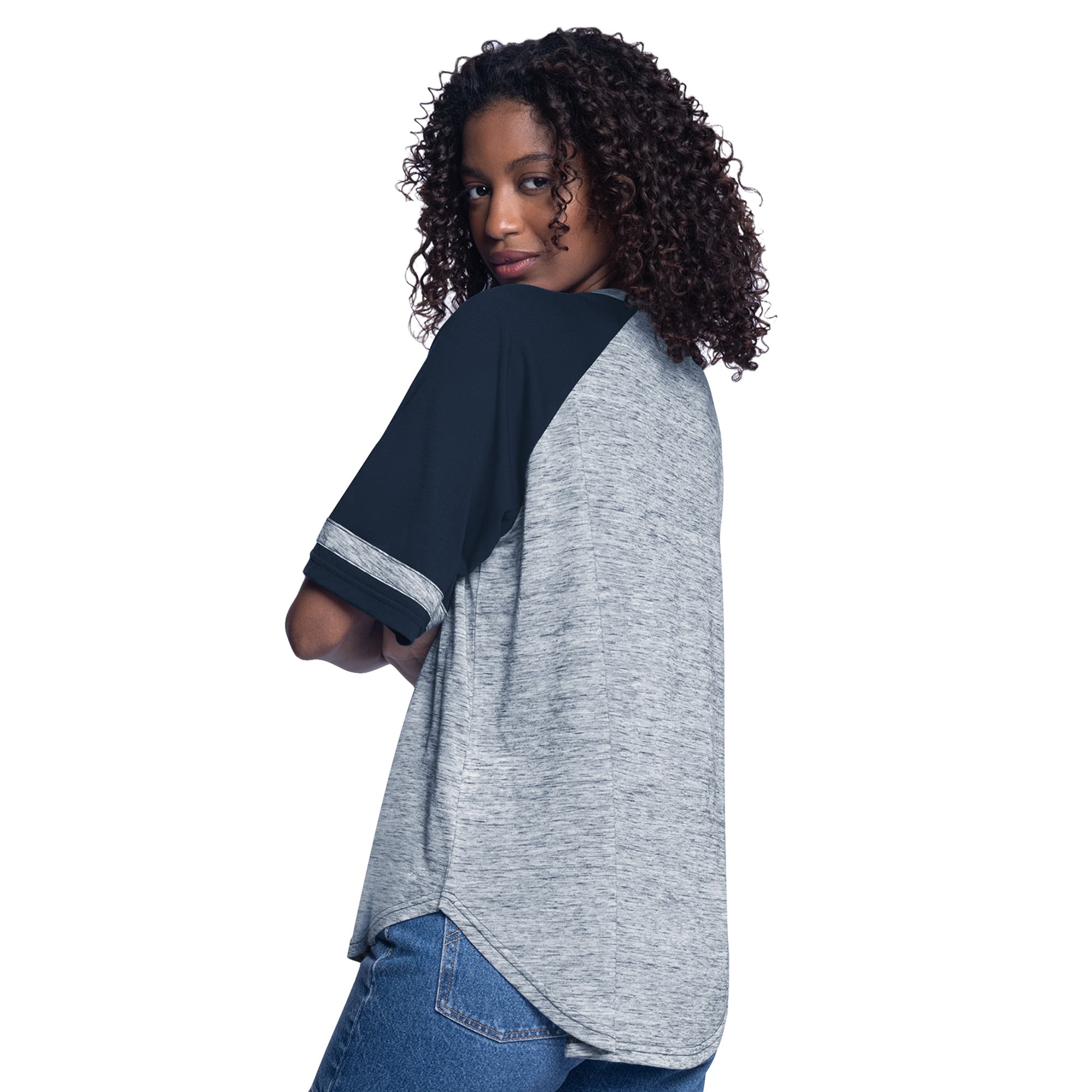 Women's G-III 4Her by Carl Banks Navy Atlanta Braves Hall of Fame Raglan Oversized Half-Sleeve V-Neck Top
